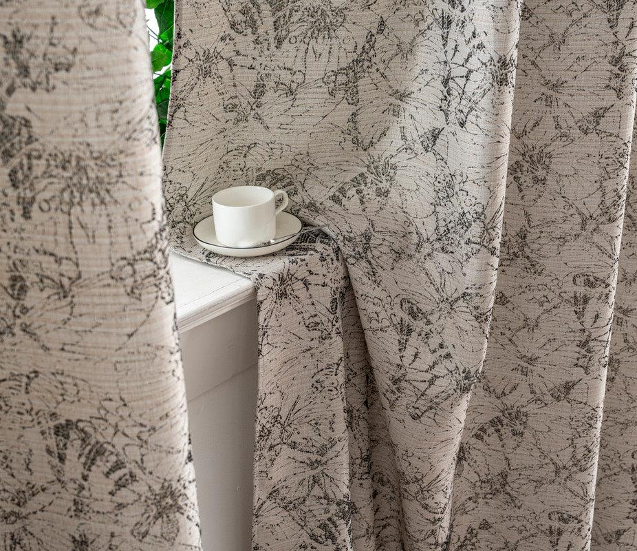 Cortina Jacquard Cinza com Borboletas em Linho Grosso 140x260cm-Individual - BOD HOME