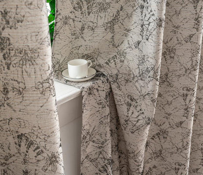 Cortina Jacquard Cinza com Borboletas em Linho Grosso 140x260cm-Individual - BOD HOME