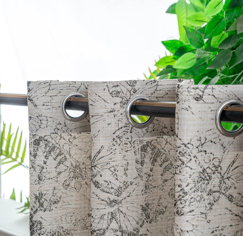 Cortina Jacquard Cinza com Borboletas em Linho Grosso 140x260cm-Individual - BOD HOME