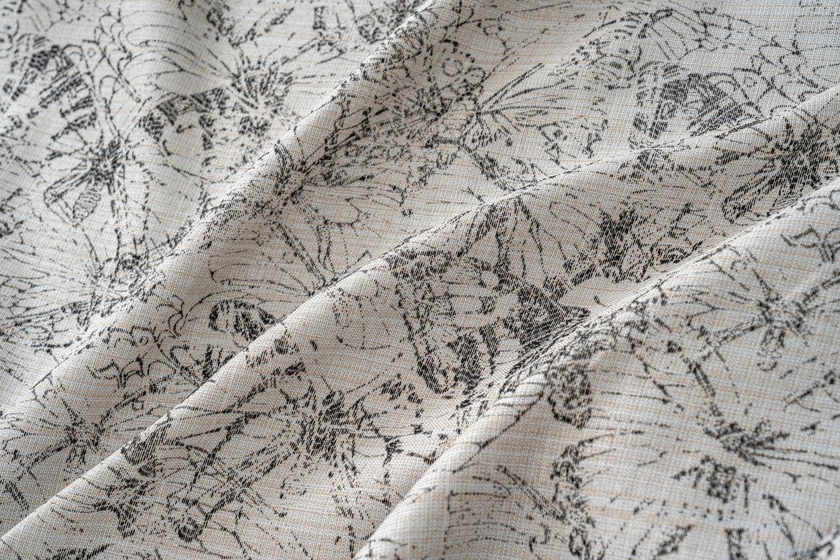 Cortina Jacquard Cinza com Borboletas em Linho Grosso 140x260cm-Individual - BOD HOME
