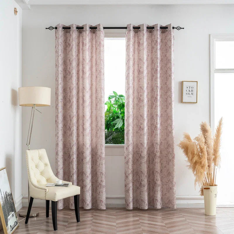 Cortina Jacquard Cor de Rosa com Borboletas em Linho Grosso 140x260cm-Individual - BOD HOME
