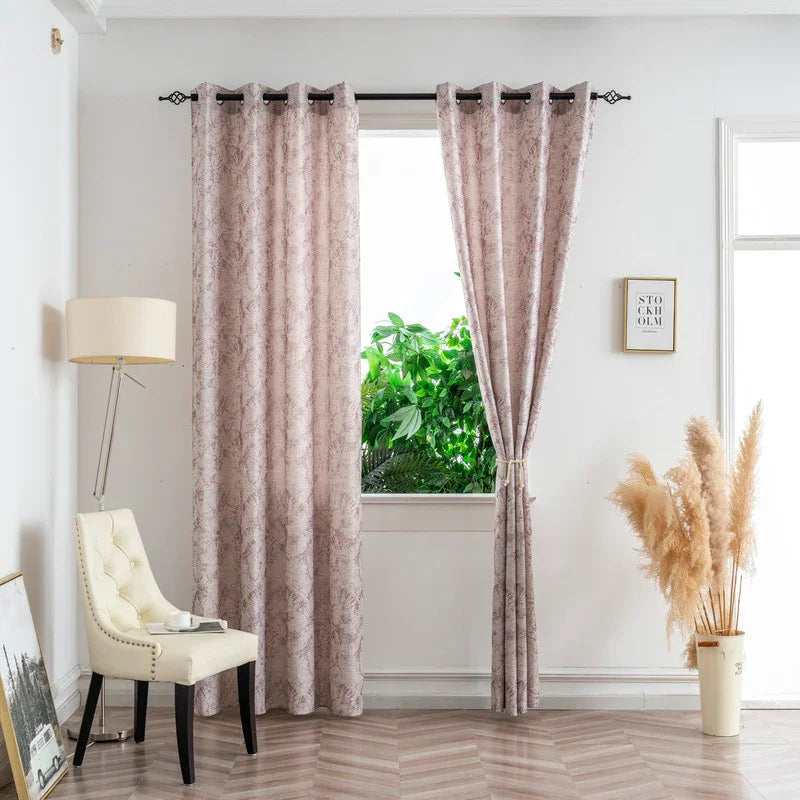 Cortina Jacquard Cor de Rosa com Borboletas em Linho Grosso 140x260cm-Individual - BOD HOME