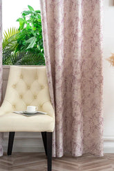 Cortina Jacquard Cor de Rosa com Borboletas em Linho Grosso 140x260cm-Individual - BOD HOME