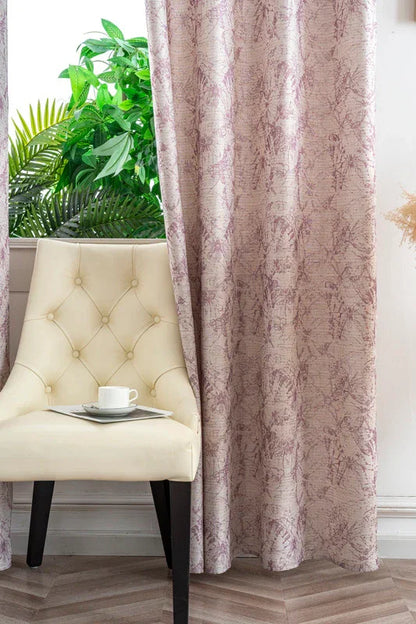Cortina Jacquard Cor de Rosa com Borboletas em Linho Grosso 140x260cm-Individual - BOD HOME