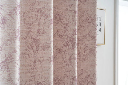 Cortina Jacquard Cor de Rosa com Borboletas em Linho Grosso 140x260cm-Individual - BOD HOME