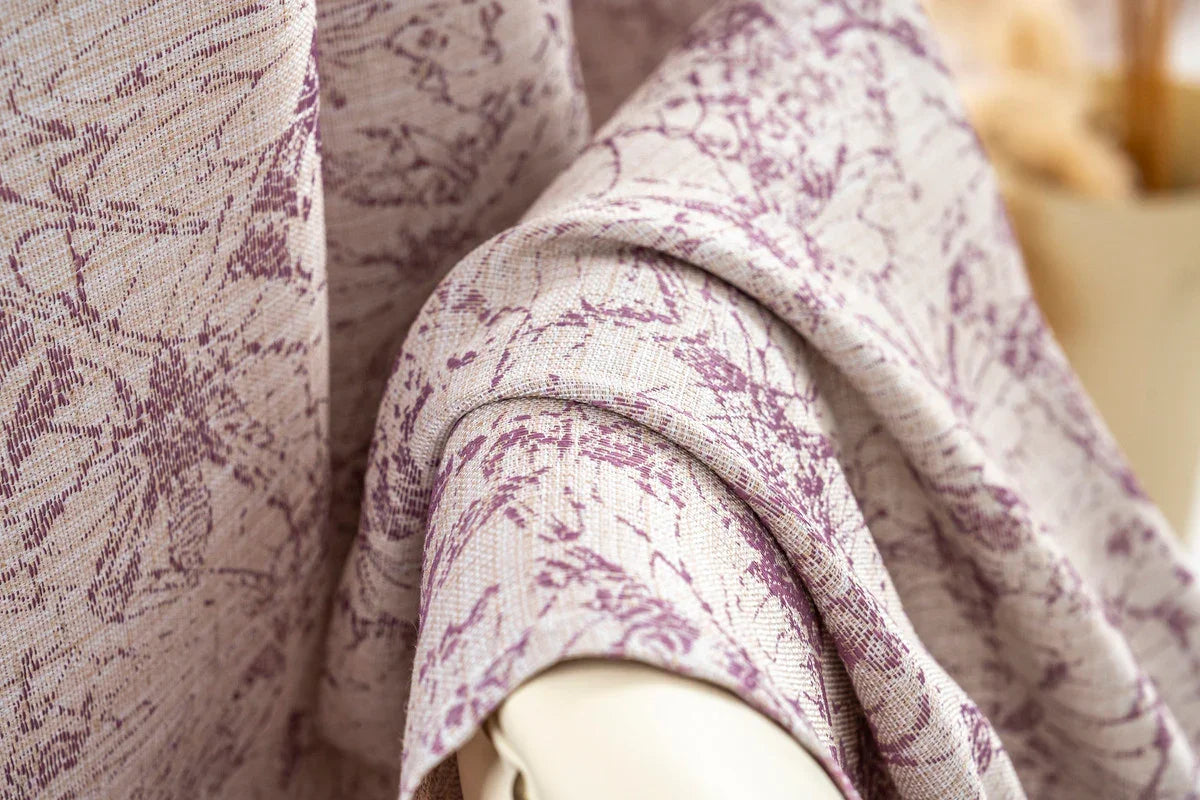 Cortina Jacquard Cor de Rosa com Borboletas em Linho Grosso 140x260cm-Individual - BOD HOME