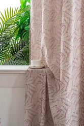 Cortina Jacquard Rosa com Folhas em Linho Grosso 140x260cm-Individual - BOD HOME