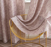 Cortina Jacquard Rosa com Folhas em Linho Grosso 140x260cm-Individual - BOD HOME