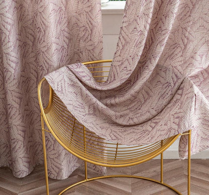 Cortina Jacquard Rosa com Folhas em Linho Grosso 140x260cm-Individual - BOD HOME