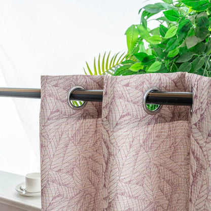 Cortina Jacquard Rosa com Folhas em Linho Grosso 140x260cm-Individual - BOD HOME