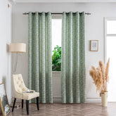 Cortina Jacquard Verde com Folhas em Linho Grosso 140x260cm-Individual - BOD HOME