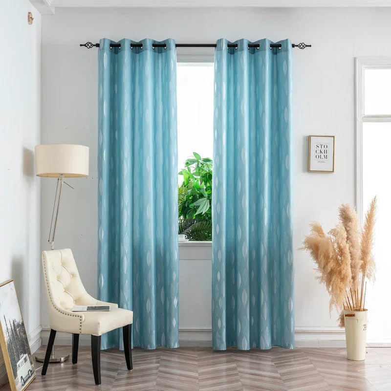 Cortina Jacquard com Folhagem Azul 140x260cm-Individual - BOD HOME
