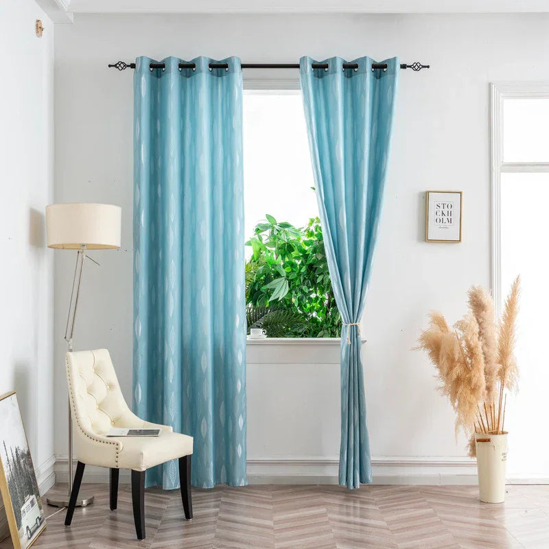 Cortina Jacquard com Folhagem Azul 140x260cm-Individual - BOD HOME
