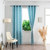 Cortina Jacquard com Folhagem Azul 140x260cm-Individual - BOD HOME