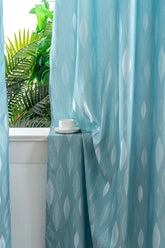 Cortina Jacquard com Folhagem Azul 140x260cm-Individual - BOD HOME