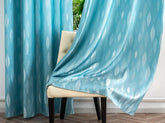 Cortina Jacquard com Folhagem Azul 140x260cm-Individual - BOD HOME