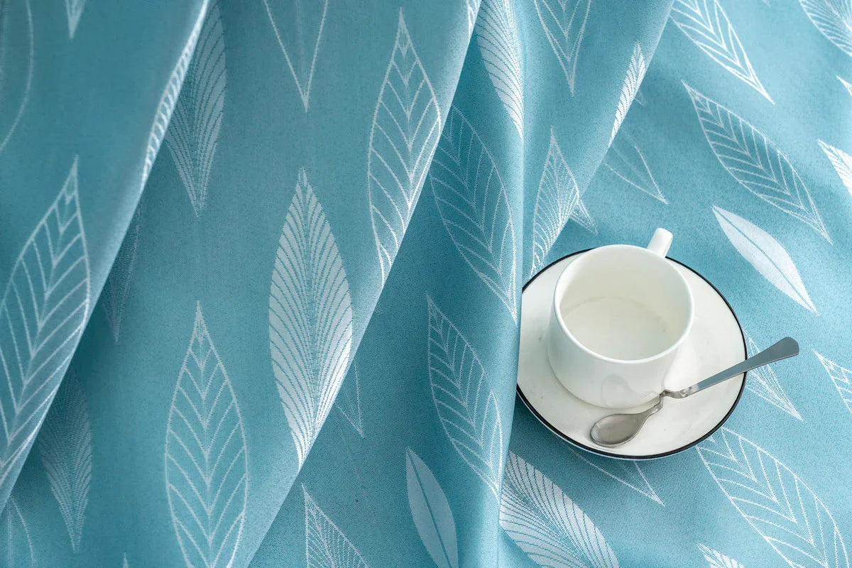 Cortina Jacquard com Folhagem Azul 140x260cm-Individual - BOD HOME
