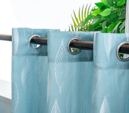 Cortina Jacquard com Folhagem Azul 140x260cm-Individual - BOD HOME