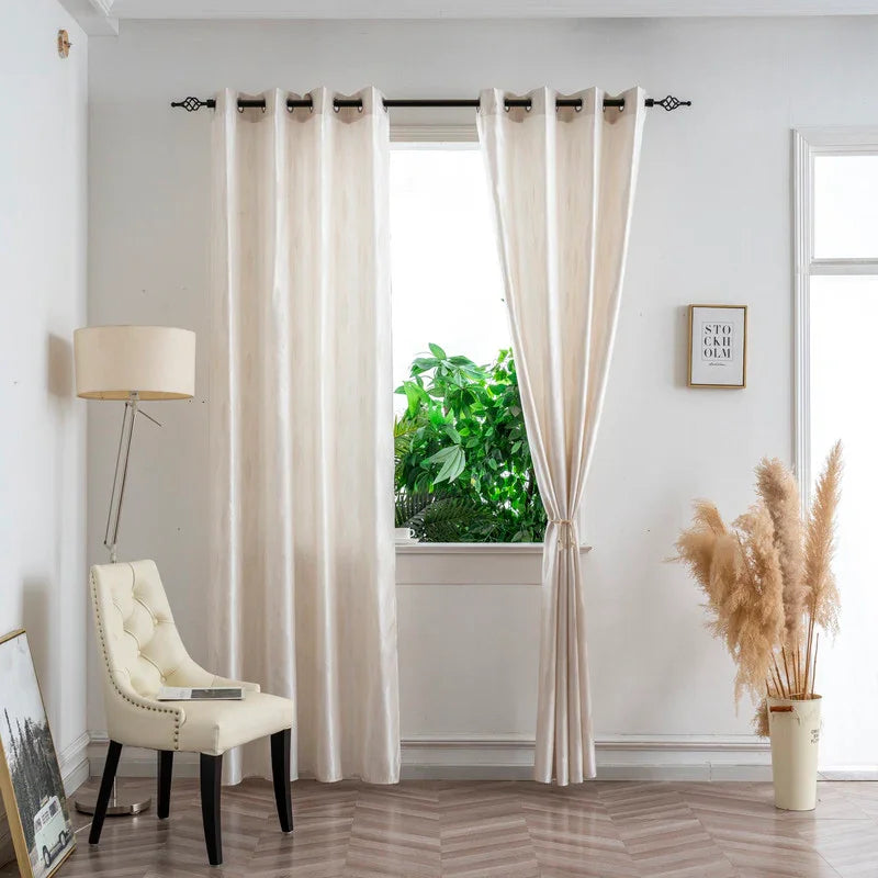 Cortina Jacquard com Folhagem Bege 140x260cm-Individual - BOD HOME