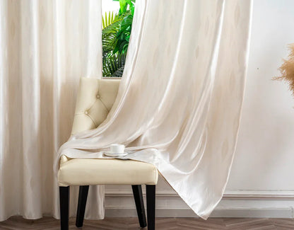 Cortina Jacquard com Folhagem Bege 140x260cm-Individual - BOD HOME