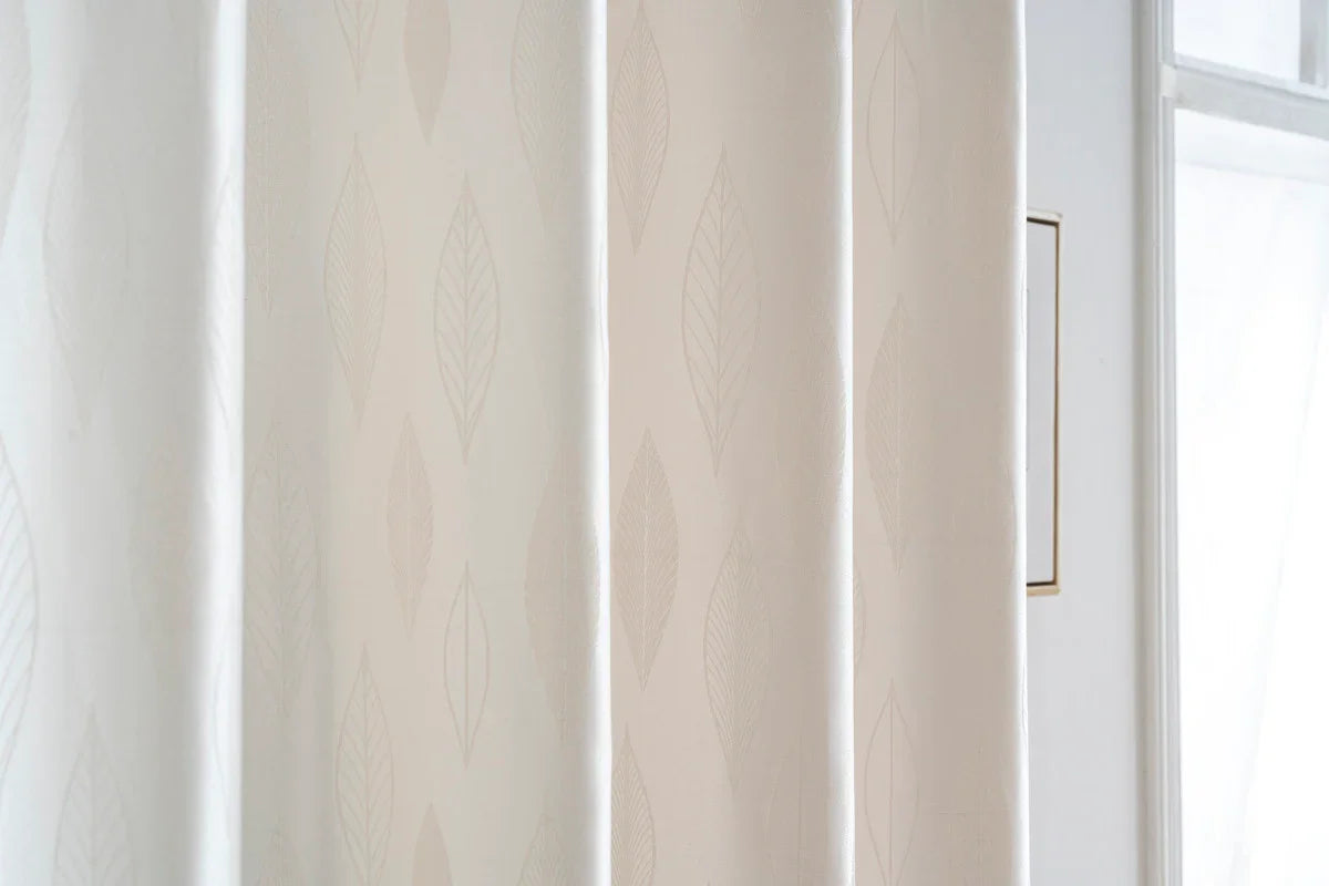 Cortina Jacquard com Folhagem Bege 140x260cm-Individual - BOD HOME