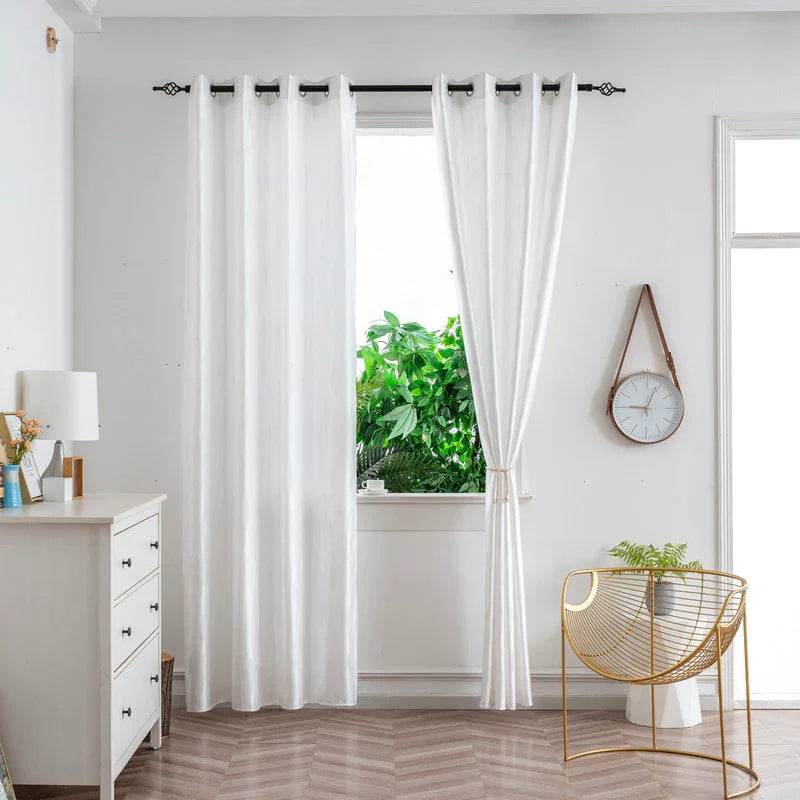 Cortina Jacquard com Folhagem Branca 140x260cm-Individual - BOD HOME