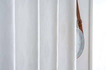 Cortina Jacquard com Folhagem Branca 140x260cm-Individual - BOD HOME