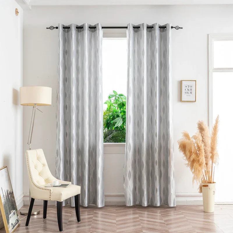 Cortina Jacquard com Folhagem Cinza 140x260cm-Individual - BOD HOME