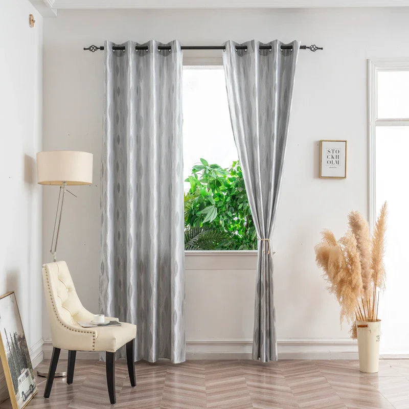 Cortina Jacquard com Folhagem Cinza 140x260cm-Individual - BOD HOME