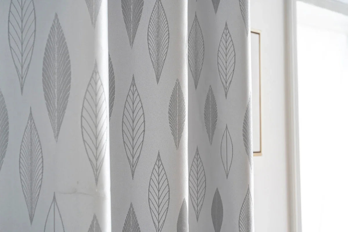 Cortina Jacquard com Folhagem Cinza 140x260cm-Individual - BOD HOME