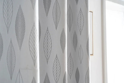 Cortina Jacquard com Folhagem Cinza 140x260cm-Individual - BOD HOME