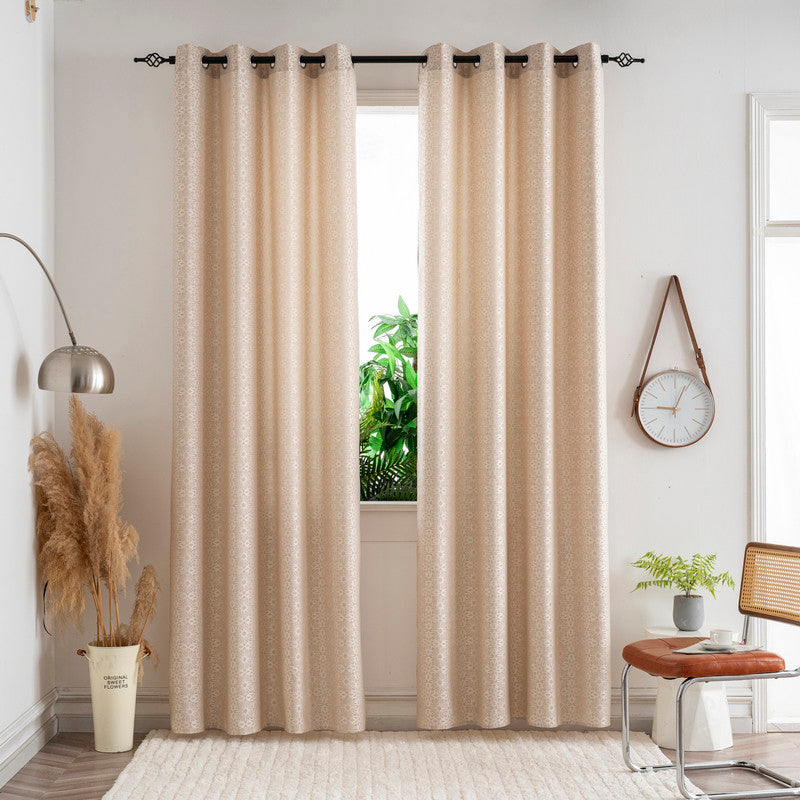  Cortina Opaca Jacquard Flores Bege 140x260CM-Individual - BOD HOME