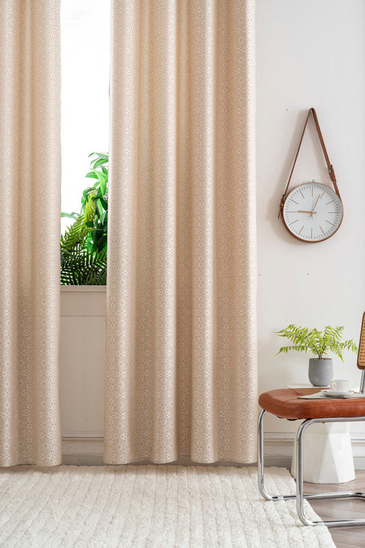  Cortina Opaca Jacquard Flores Bege 140x260CM-Individual - BOD HOME