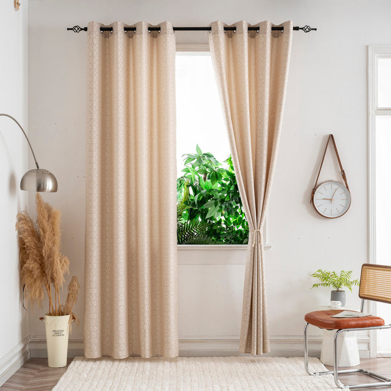  Cortina Opaca Jacquard Flores Bege 140x260CM-Individual - BOD HOME
