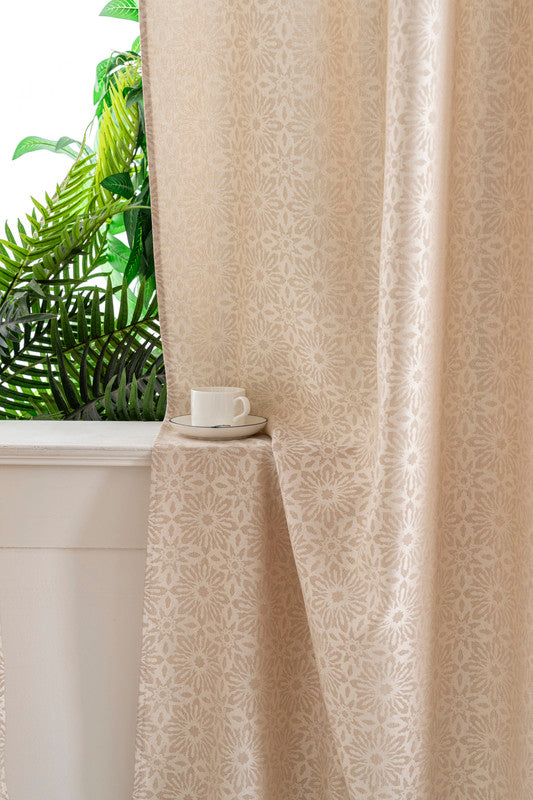  Cortina Opaca Jacquard Flores Bege 140x260CM-Individual - BOD HOME