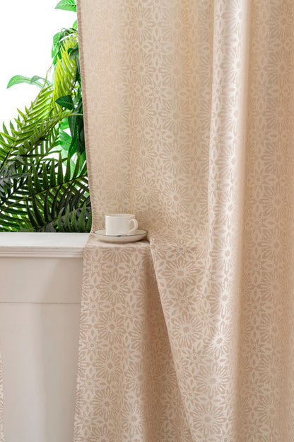  Cortina Opaca Jacquard Flores Bege 140x260CM-Individual - BOD HOME