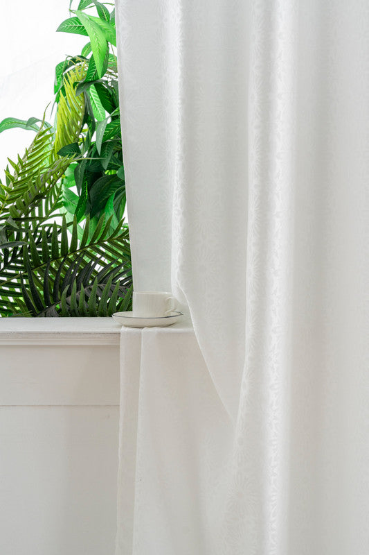 Cortina Opaca Jacquard Flores Branca 140x260CM-Individual - BOD HOME