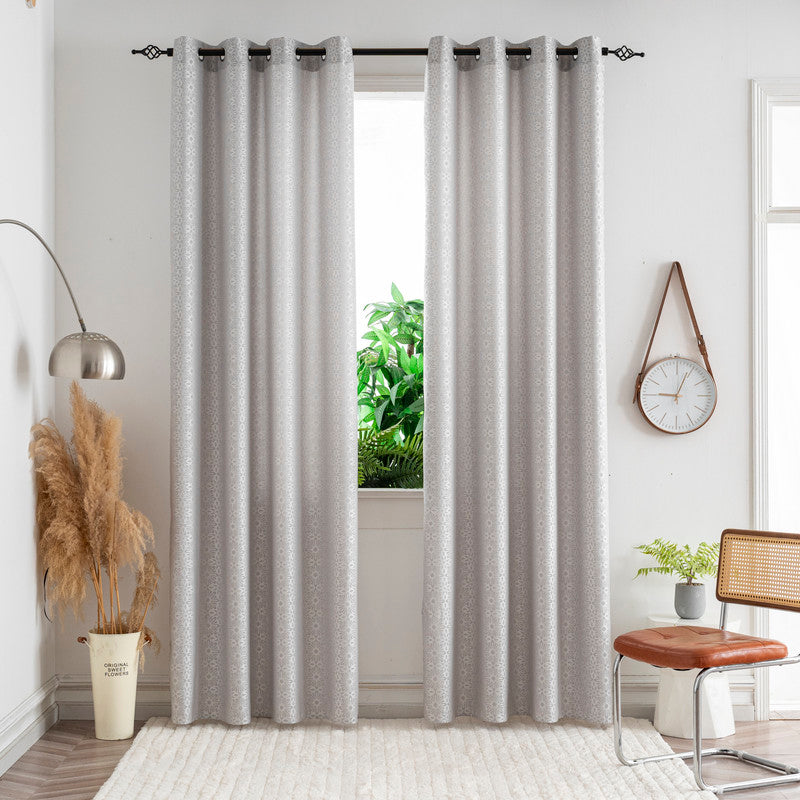 Cortina Opaca Jacquard Flores Cinza 140x260CM-Individual - BOD HOME