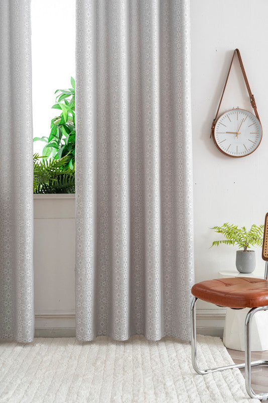 Cortina Opaca Jacquard Flores Cinza 140x260CM-Individual - BOD HOME