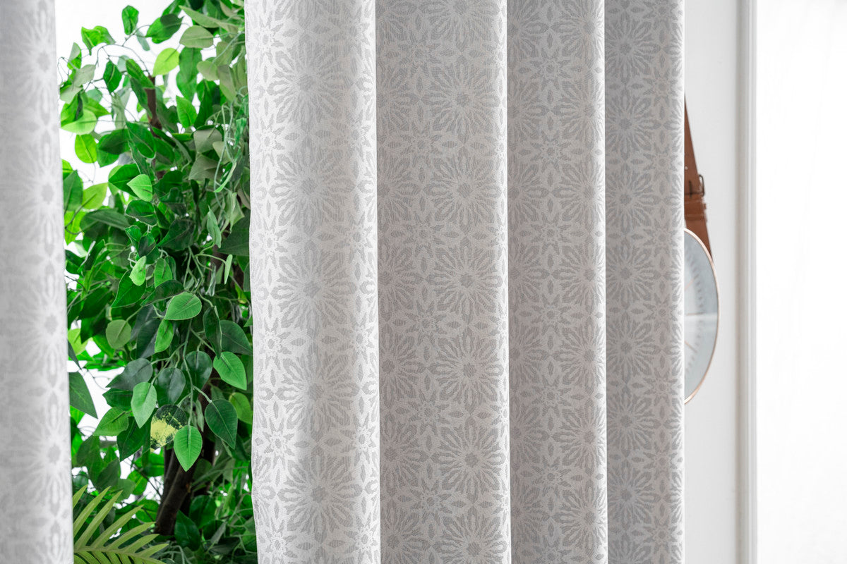 Cortina Opaca Jacquard Flores Cinza 140x260CM-Individual - BOD HOME