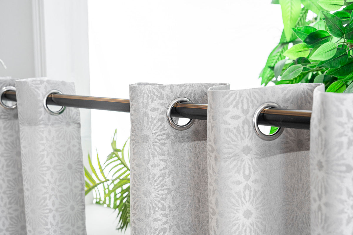 Cortina Opaca Jacquard Flores Cinza 140x260CM-Individual - BOD HOME