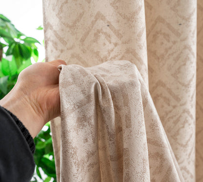 Cortina Opaca Jacquard Quadradas Bege 140x260CM-Individual - BOD HOME