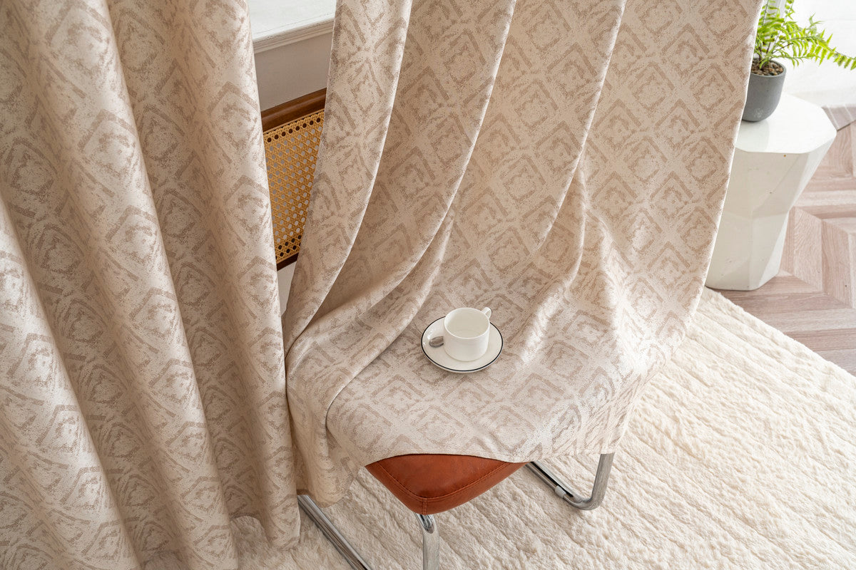 Cortina Opaca Jacquard Quadradas Bege 140x260CM-Individual - BOD HOME