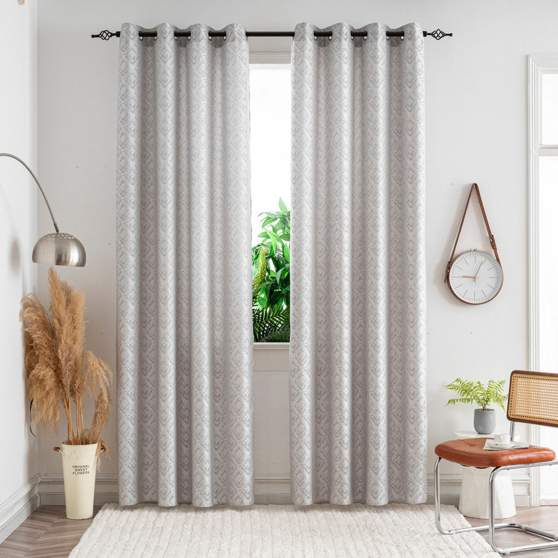 Cortina Opaca Jacquard Quadradas Cinza 140x260CM-Individual - BOD HOME