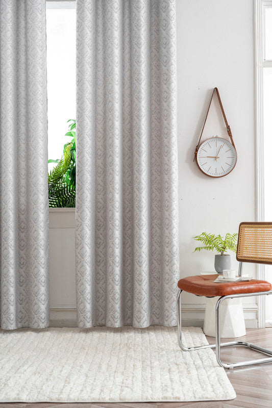 Cortina Opaca Jacquard Quadradas Cinza 140x260CM-Individual - BOD HOME