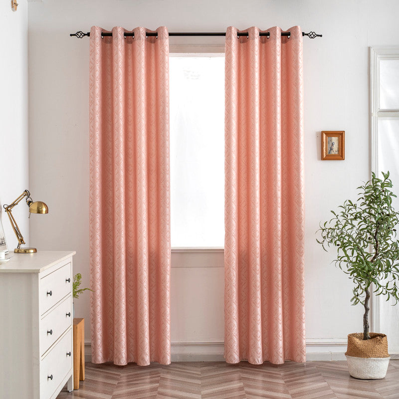 Cortina Opaca Jacquard Quadradas Cor-de-Rosa 140x260CM-Individual - BOD HOME