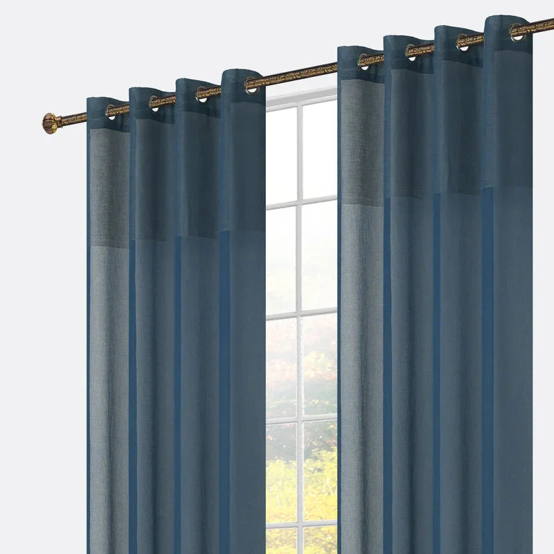 Cortina em Tecido de Linho Azul com Detalhes 140x260cm-Individual - BOD HOME