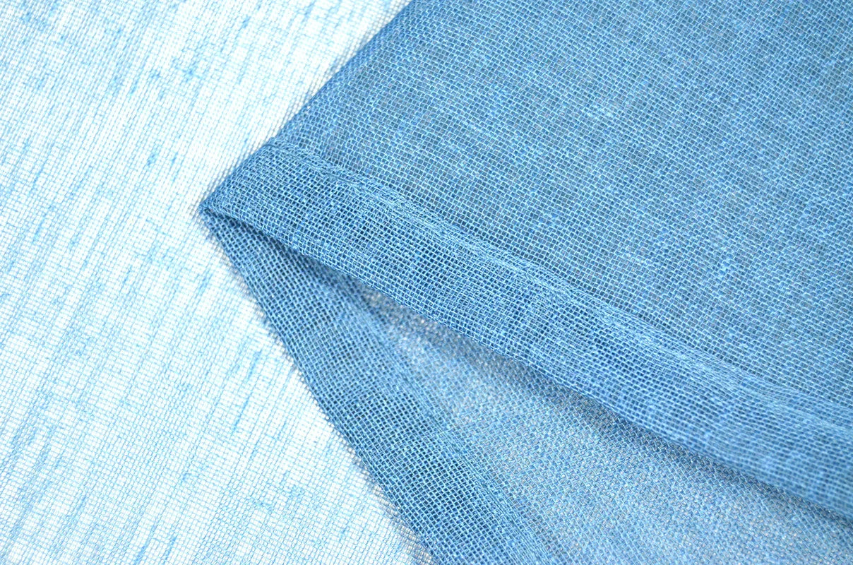 Cortina em Tecido de Linho Azul com Detalhes 140x260cm-Individual - BOD HOME
