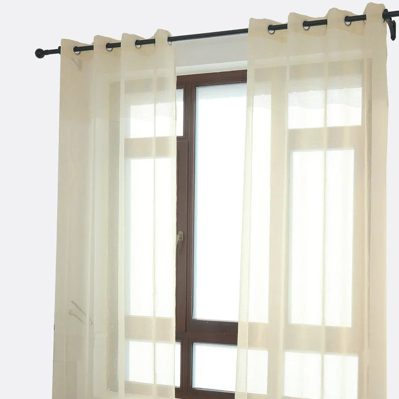 Cortina em Tecido de Linho Bege com Detalhes 140x260cm-Individual - BOD HOME