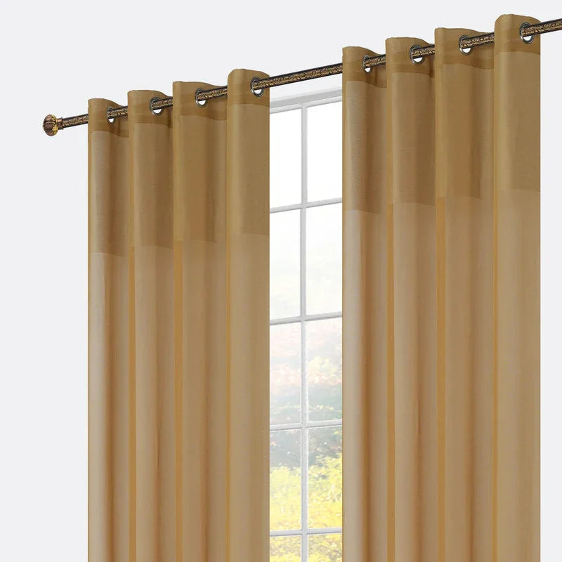 Cortina em Tecido de Linho Castanha com Detalhes 140x260cm-Individual 140x260cm-Individual - BOD HOME